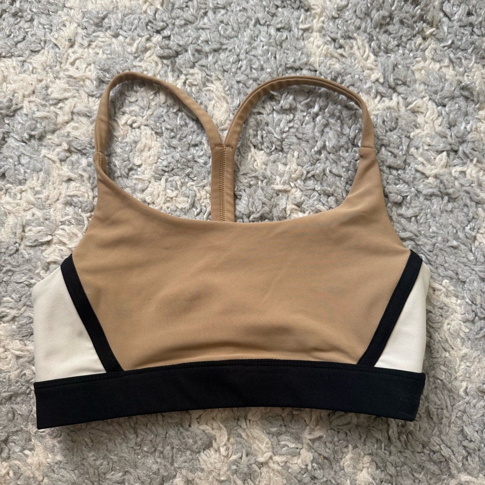 Stylish Tan and Black Sports Bra